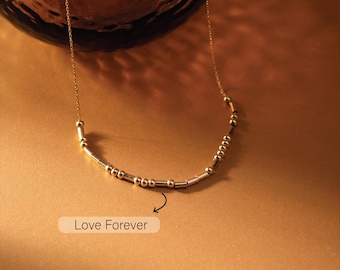 Morse Code Necklace in 925 Sterling Silver, Personalized Secret Message Jewelry, Valentine's Day Gift
