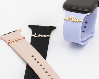 Apple Watch Personalized Name Band , Trendy Watch Charms , Rose Gold Silver Name Tag, Valentine's Day Gift, Gift for Her, Apple Watch Charm