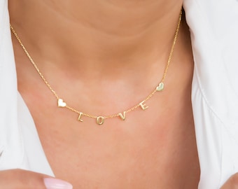 14K Solid GOLD personalisierte Anfangskette, 14K Abstimmung Halskette, Muttertagsgeschenk, Geschenk für Mama, Geschenk für Frau, Weihnachtsgeschenk für Sie