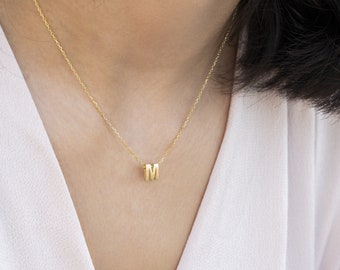 Sterling Silver Bold Initial Necklace, Personalized Letter Pendant