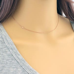 Sideways Cross Necklace, Mother's Day Gift, Dainty Necklace, Side Cross Necklace, Gold Cross Necklace, Christmas Gift, Gift for Her image 9