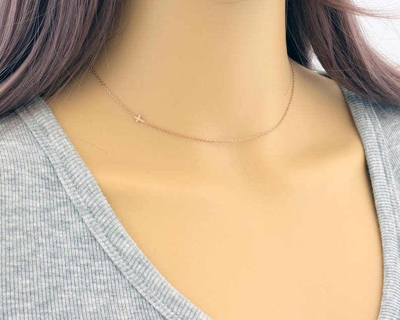 Sideways Cross Necklace, Mother's Day Gift, Dainty Necklace, Side Cross Necklace, Gold Cross Necklace, Christmas Gift, Gift for Her image 9