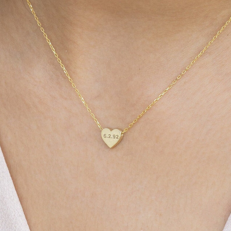 Custom Engraved Heart Necklace, Memorable Date Jewelry, Special Date Heart Pendant, Heart-Shaped Name Pendant, Name Engraved Heart Keepsake image 4