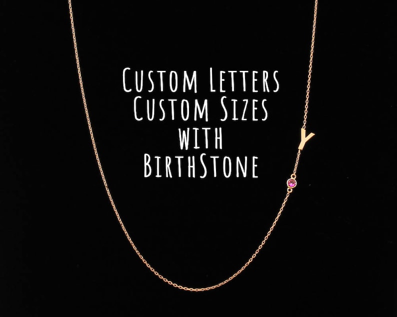 Sideways Initial Necklace, Birthstone Necklace, Personalized Necklace, Christmas Gift, Personalized Gifts, Gift for Her, Mother's Day Gift image 4