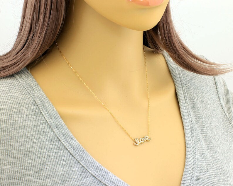 Gift Necklace Love Zirconium Necklace CZ Love Necklace Love Script Dainty Necklace Gold Love Necklace Love Necklace Silver Necklace
