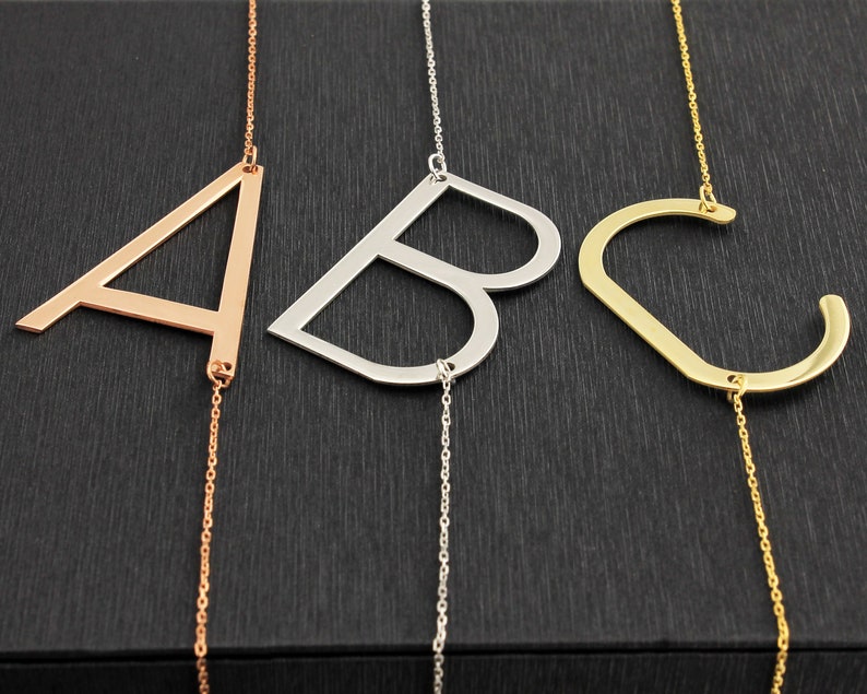 Large Initial Letter Necklace Letter Necklace Sterling Etsy