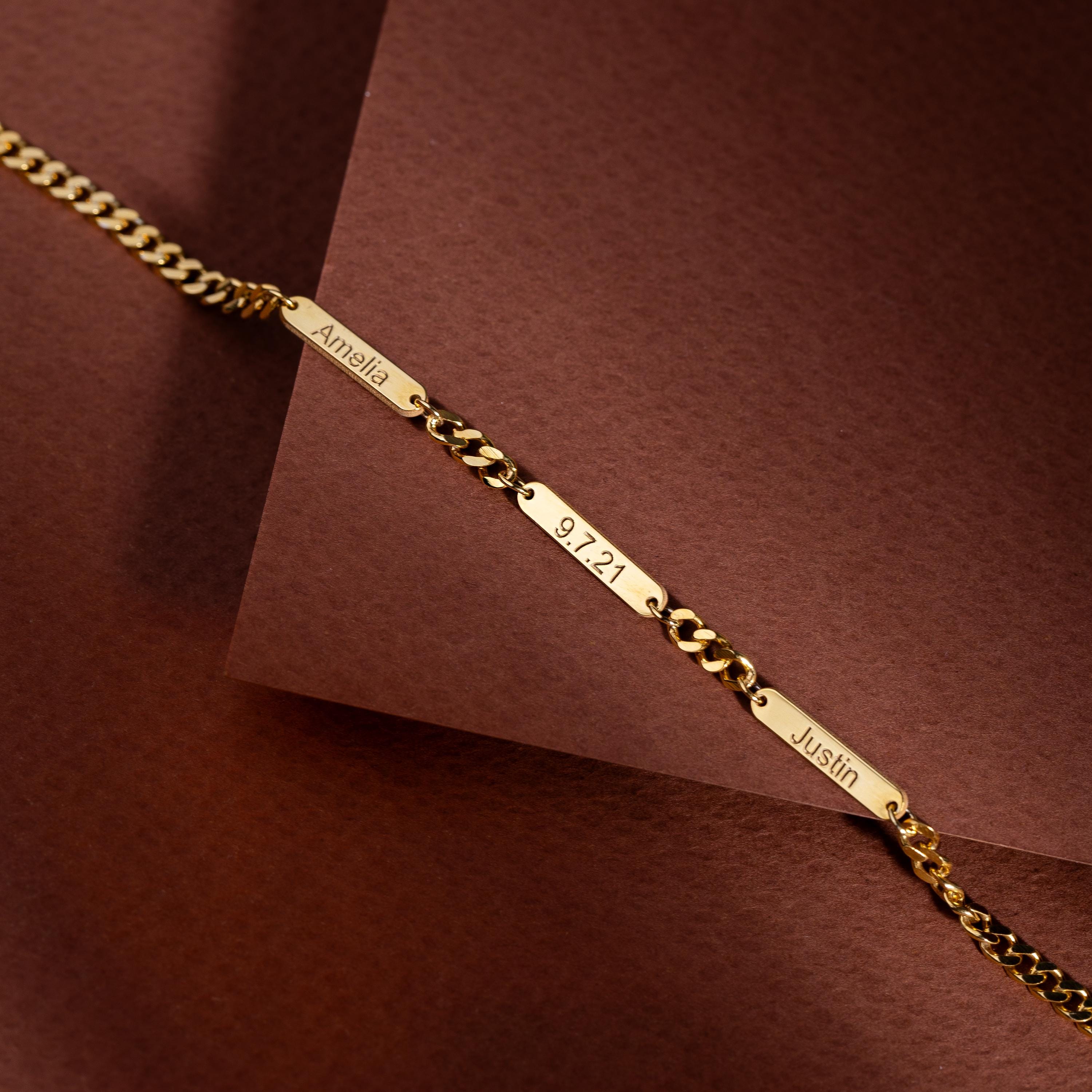 Personalized Curb Chain Bar Bracelet, Custom Engraving With Name, Date ...
