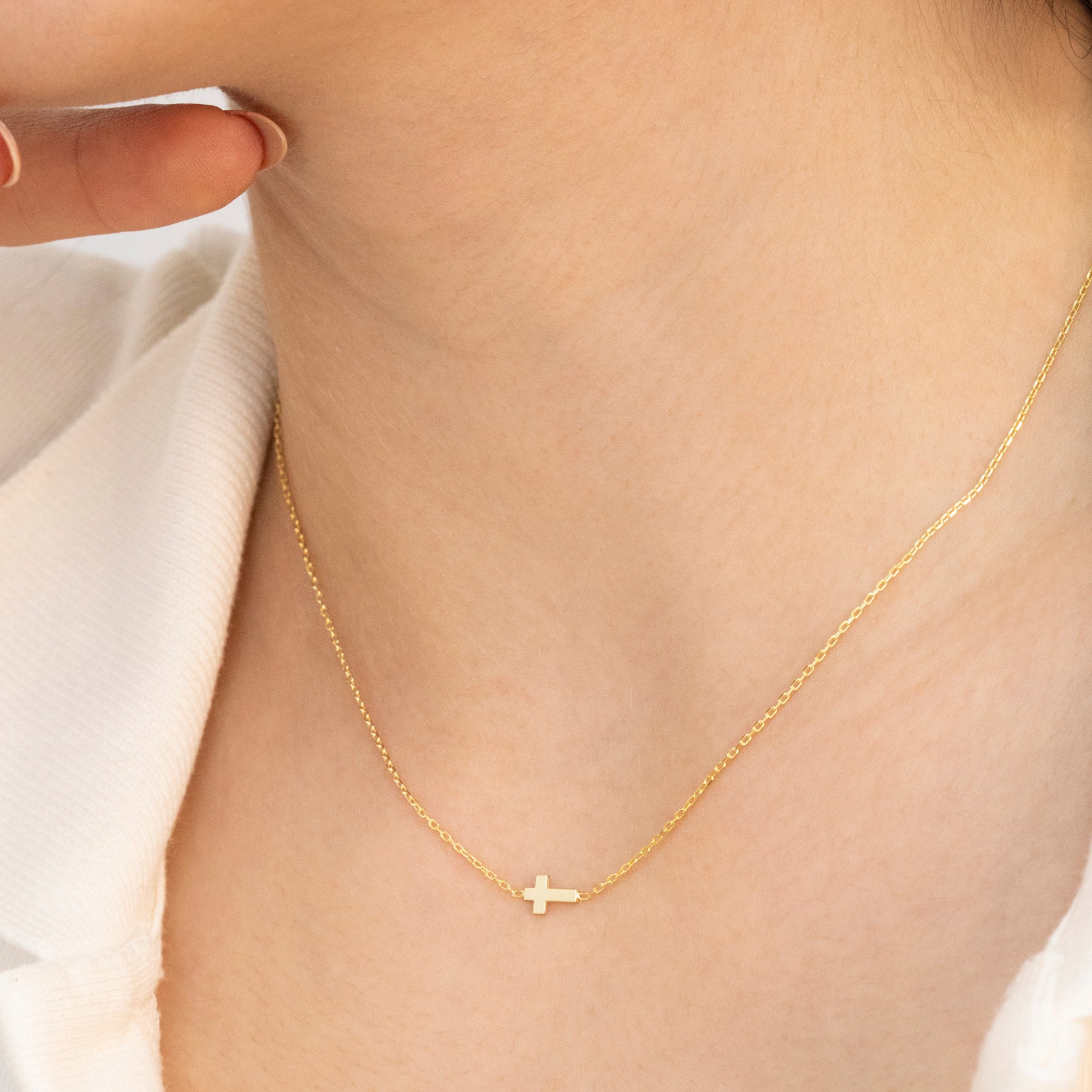 Sideways Cross Necklace, Dainty Cross Necklace for Women, Gold Cross  Necklace, Mother\'s Day Gift, Christmas Gift for Her - Etsy