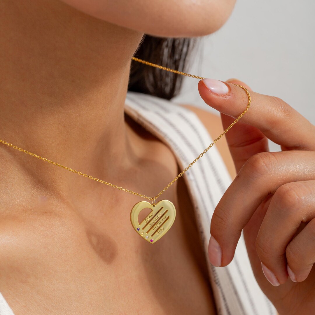Collana personalizzata con doppio cuore a incastro con pietra di nasca e nome Regalo di compleanno, Natale e festa della mamma per la moglie - CALLIE