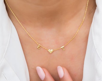 14K Solid Gold - Weihnachtsgeschenk für Mama - Individuelle Halskette - 14K Gold Initial Halskette - Gold Halskette - Muttertagsgeschenk - Brautjungfer Geschenk