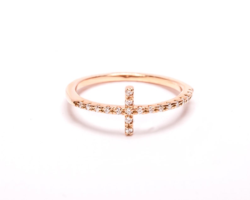 Sideways Cross Ring, Cross Rings, Dainty Cross Rings, Gifts for Her, Gold Cross Rings, Silver Cross Rings, Celebrity Ring, Christmas Gift image 1