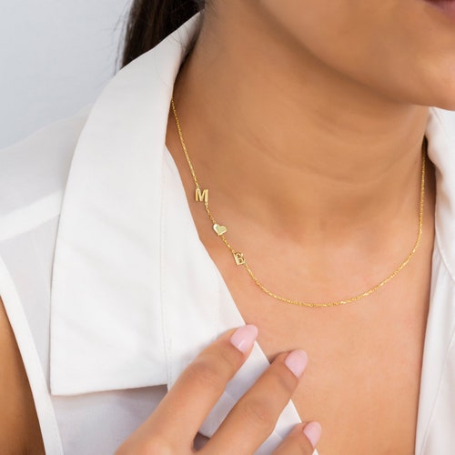 Personalized Name Necklace, Sideways Initial Necklace, Christmas Gift, Gift for Mom, Gift for Her, Birthday Gift, Bridesmaid Gift