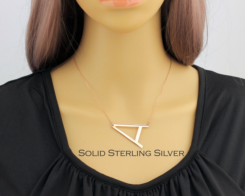 Large Initial Necklace Big Letter Necklace Sideways Etsy