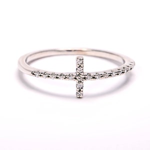 Sideways Cross Ring, Cross Rings, Dainty Cross Rings, Gifts for Her, Gold Cross Rings, Silver Cross Rings, Celebrity Ring, Christmas Gift image 3