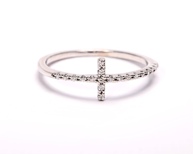 Sideways Cross Ring, Cross Rings, Dainty Cross Rings, Gifts for Her, Gold Cross Rings, Silver Cross Rings, Celebrity Ring, Christmas Gift image 3