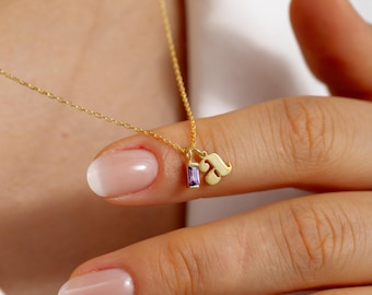 Sterlingzilveren stokbrood geboortesteen ketting, gepersonaliseerde bedel, Valentijnsdagcadeau