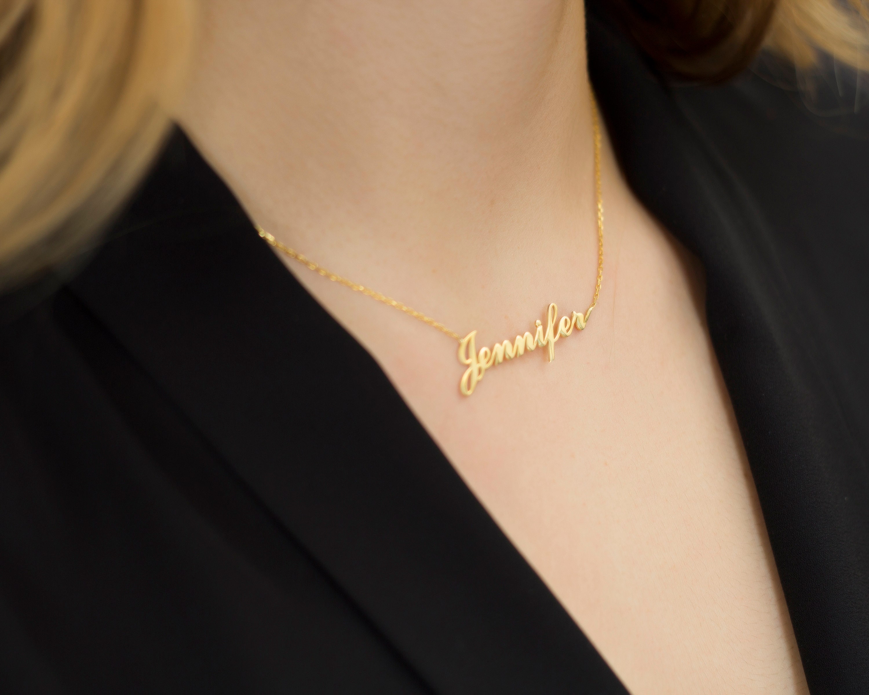 14K Solid Gold Name Necklace Nameplate Necklace Name Etsy