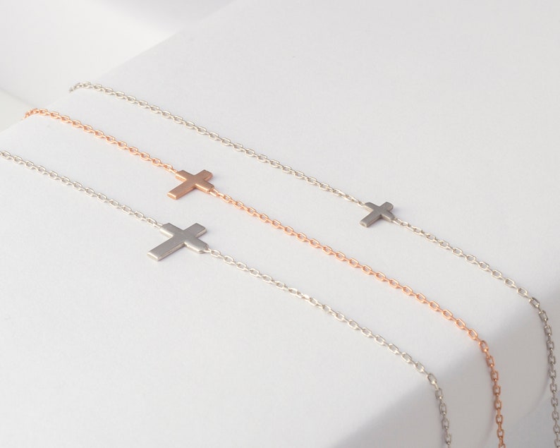 Dainty Cross Necklace, Christmas Gift, Cross Necklace, Dainty Necklace, Gold Cross Necklace, Small Cross Necklace, Minimalist Tiny Necklace image 3
