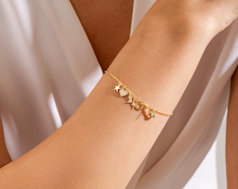 Gepersonaliseerde sterlingzilveren bedelarmband, initialen, geboortestenen
