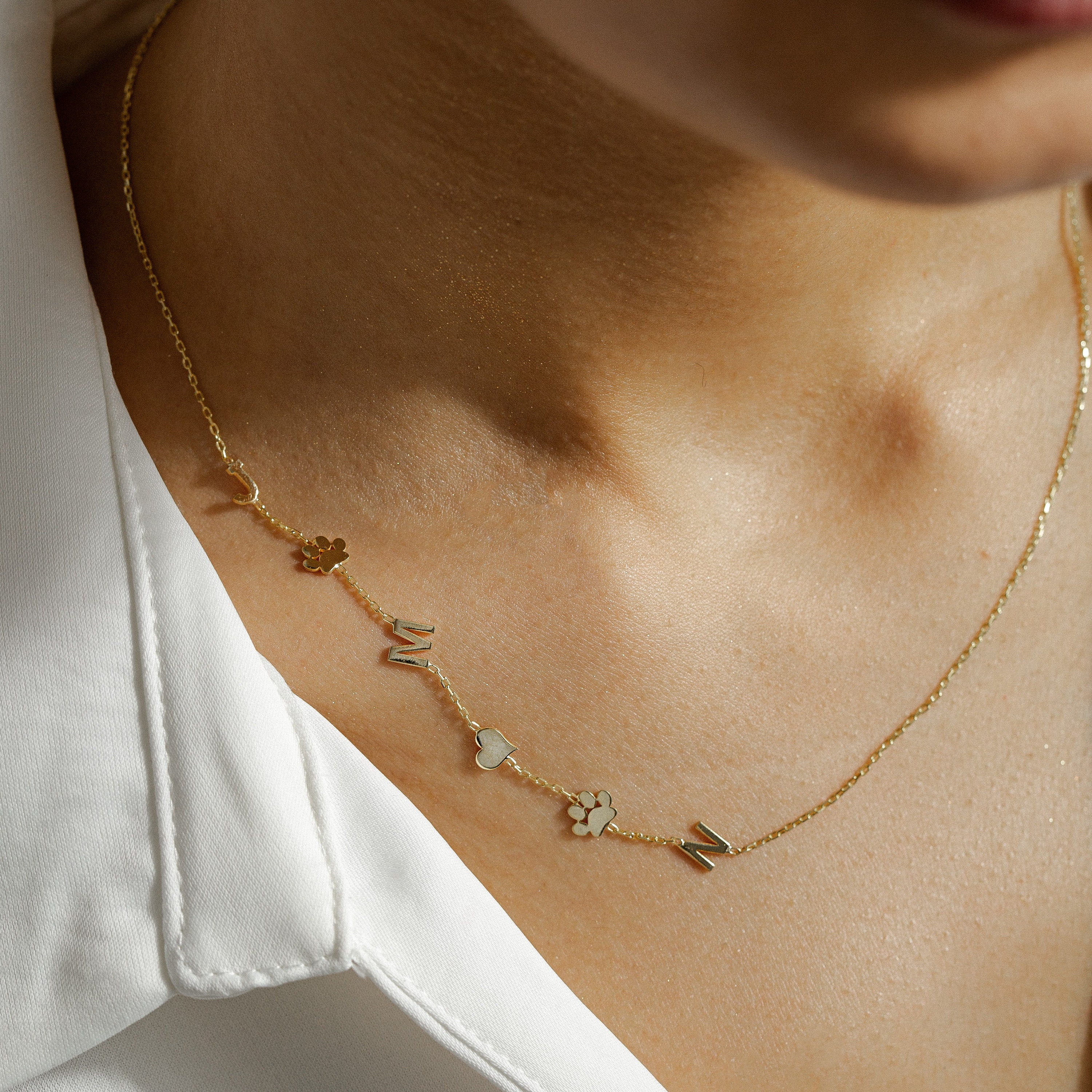 14K Solid Gold Paw Initial Birthstone Necklace, Pet Memorial Gift