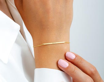 カスタム刻印バーブレスレット、母の日ギフト、名前入り刻印ブレスレット、彼女へのギフト、パーソナライズされた記念品、ミニマリストバー