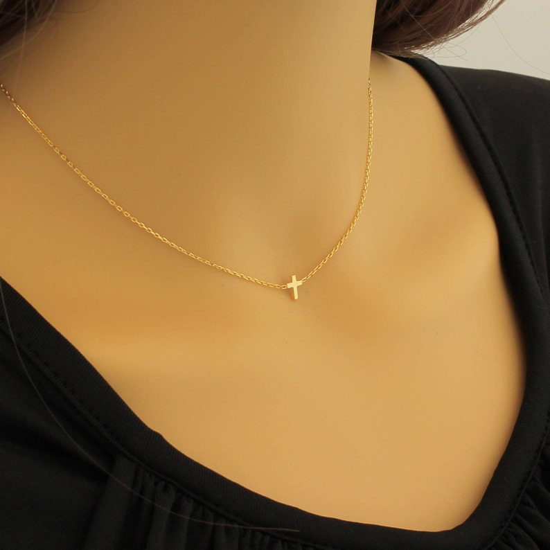 Dainty Cross Necklace, Christmas Gift, Cross Necklace, Dainty Necklace, Gold Cross Necklace, Small Cross Necklace, Minimalist Tiny Necklace image 5