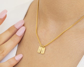 Sterling Silver Initial Tag Necklace: Personalized Bar Pendant, Box Chain