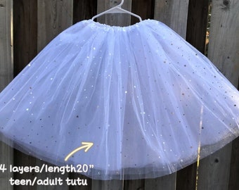4 layers adult tutu length 20" white sparkle tutu teen tutu