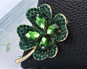 Good Luck Unique Gift-Vintage Dress Brooch-Statement Brooch-Modern Brooch-Unique Brooch-Enamel Pin Elegant Brooch Enamel Shamrock Brooch