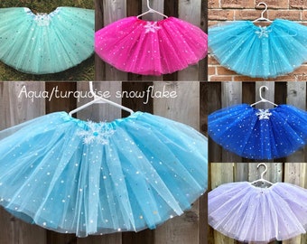 Snowflakes tutu 4 Layer Elsa birthday outfit blue sparkle tutu snow queen tutu Elsa tutu costume  frozen tutu