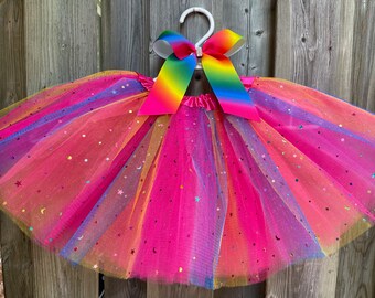 Rainbow tutu 4 layer rainbow sparkle tutu rainbow skirt party skirt rainbow hair clip hair bow
