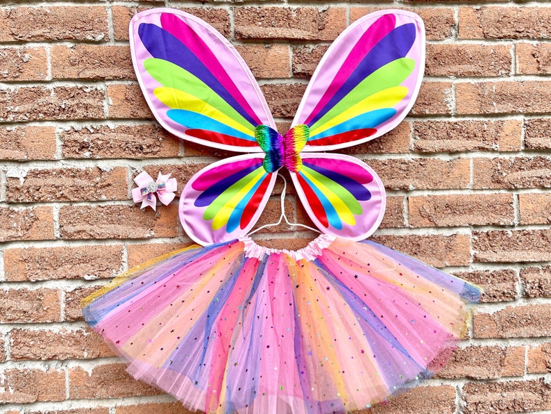 Fairy tutu fairy costume 3 Pcs set rainbow tutu fairy dress fairy wings snow queen dress frozen dress frozen costume 