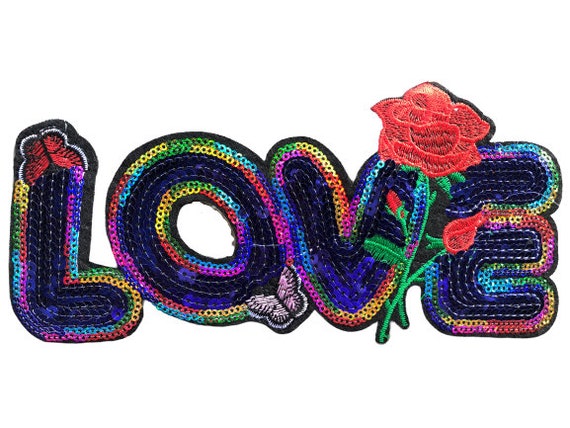 Large love iron on patch love applique love sequin patch love