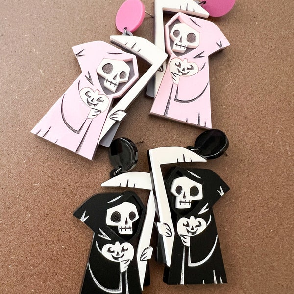 Grim Reaper Earrings (Classic Black or Pastel Pink)