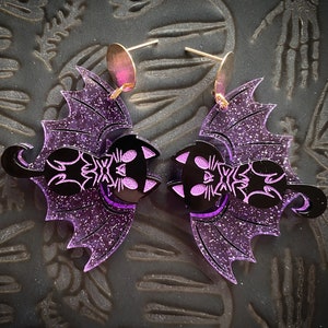 Purple Glitter Vampire Kitty Earrings (Limited Edition Color)