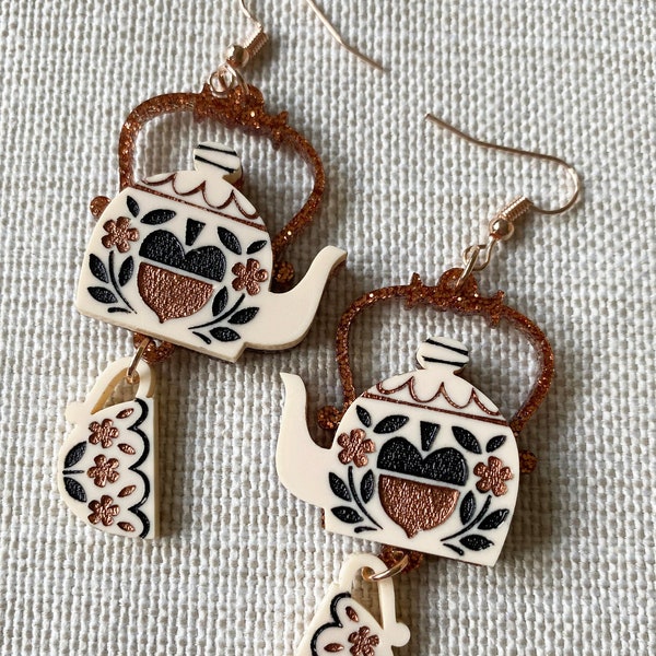 Autumn Acorn Tea Time Layered Acrylic Earrings