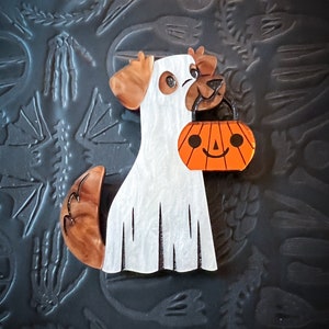 Happy Ghost Pup Brooch or Ornament