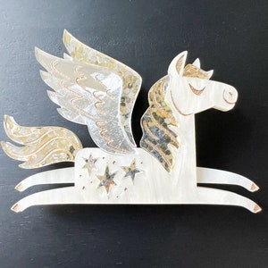 Silver and Gold Pegasus Layered Acrylic Brooch