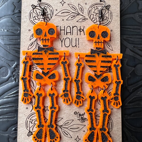 Neon Orange Skeleton Earrings