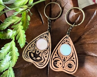 Ouija Planchette (Celestial & Black Cat) Keychain
