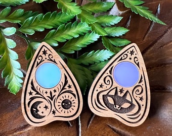 Ouija Planchette Brooch (Celestial or Black Cat Engraved Design)