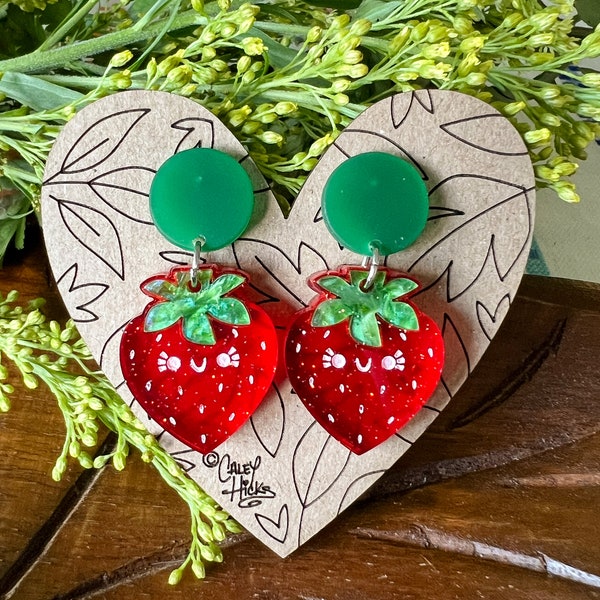 Strawberry Glitter Cutie Layered Acrylic Earrings