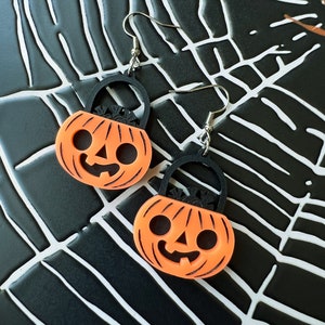 Neon Orange Pumpkin Candy Bucket Layered Acrylic Earrings