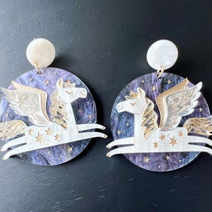 Mythical Pegasus Layered Acrylic Earrings