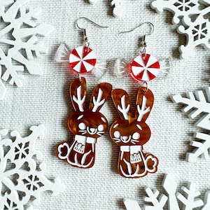 Gingerbread Jackalope Layered Acrylic Earrings