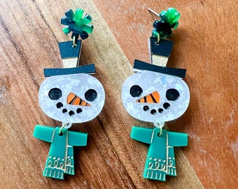 Sweet Snowman Layered Acrylic Earrings