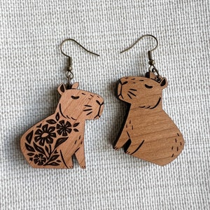 Wooden Double Sided Capybara Earrings