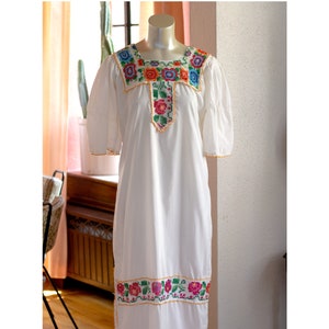 Vintage Embroidered Dress - 1970s - Oaxaca Dress - Boho, Floral, Maxi - Mexican, Oaxacan