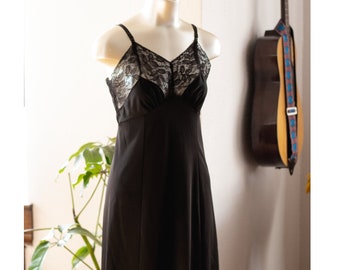 Vintage Black Lace Slip Dress - Valentine's Day - Vintage Lingerie