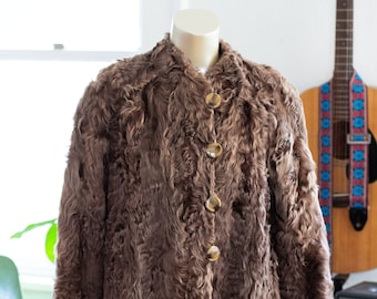 Vintage 1940s Curly Lamb Fur Coat - Art Deco - Glam Rock - Winter Overcoat